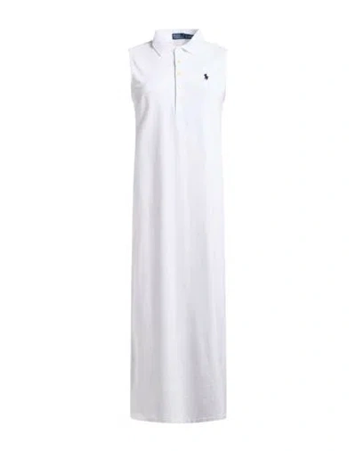 Polo Ralph Lauren Woman Midi Dress White Size Xl Cotton, Elastane