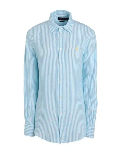 Polo Ralph Lauren Woman Shirt Turquoise Size L Linen In Blue