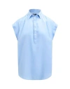 Polo Ralph Lauren Polo Pony Cap-sleeve Linen Blouse In Blue