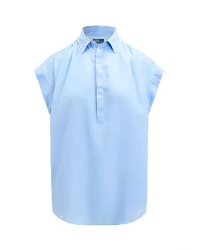 Polo Ralph Lauren Polo Pony Cap-sleeve Linen Blouse In Blue