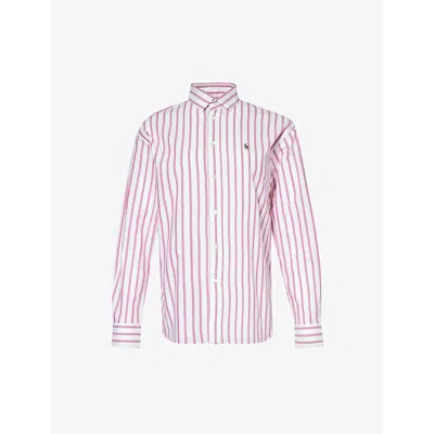 Polo Ralph Lauren Logo-embroidered Striped Cotton-poplin Shirt In 1693a White/pink