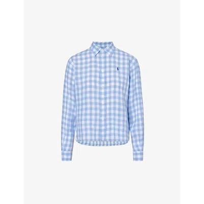 Polo Ralph Lauren Gingham-check Boxy-fit Linen Shirt In 1721a Austin Blue/white