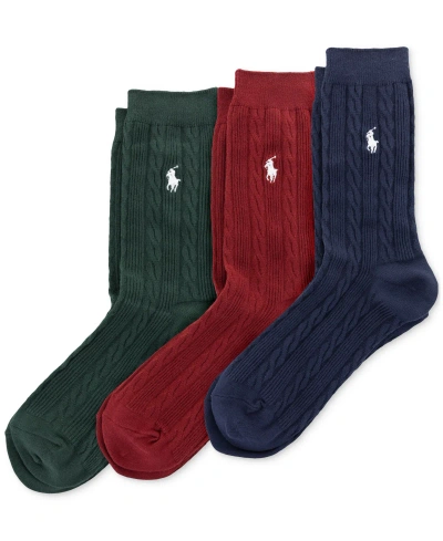 Polo Ralph Lauren Classic Cable Knit Crew Sock 3-pack, Women's At Urban Outfitters In Multicolor