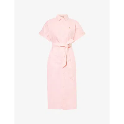 Polo Ralph Lauren Logo-embroidered Belted Cotton-piqué Midi Dress In Bath Pink
