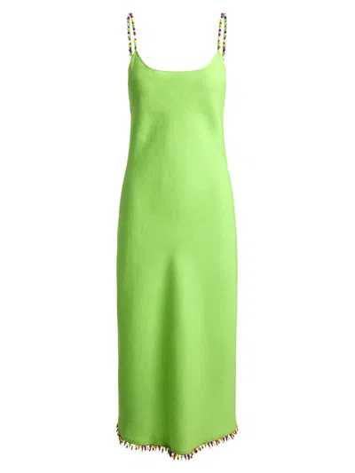 Polo Ralph Lauren Womens Riviera Green Beaded-trim Linen Slip Dress