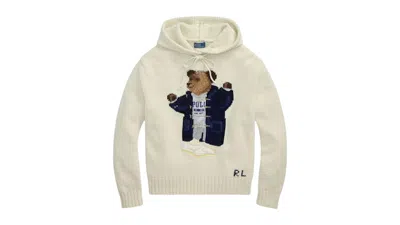 Pre-owned Polo Ralph Lauren Women's Bear Long Sleeve Hoodie Pullover In Parchment Cream In Sand