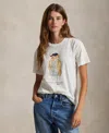 Polo Ralph Lauren Ivory Cotton Jersey T-shirt With Iconic Embroidered Polo Bear In Purple