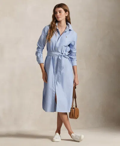 Polo Ralph Lauren Women's Belted Cotton Oxford Shirtdress In Blue