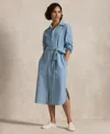 Polo Ralph Lauren Belted Cotton Oxford Shirtdress In Chambray