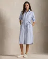 Polo Ralph Lauren Women's Striped Cotton Oxford Belted Shirtdress In Harbor Island Blue,white