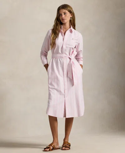 Polo Ralph Lauren Striped Belted Dress In Pink