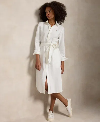 Polo Ralph Lauren Belted Linen Shirtdress In White