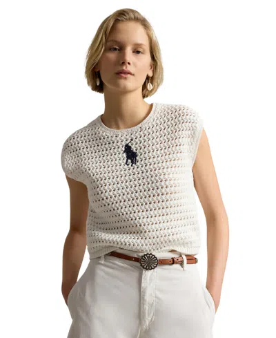 Polo Ralph Lauren Women's Big Pony Crocheted Cotton Sweater In White