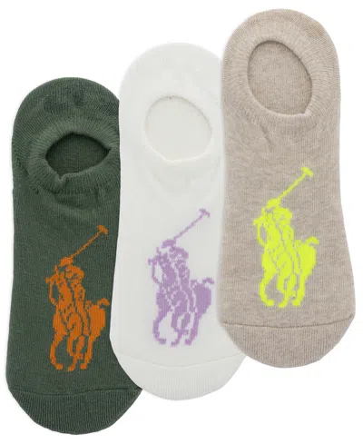 Polo Ralph Lauren Women's Big Pony Liner Silicone-gripper Flat-knit Socks, 3-pack In Multi