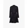 Polo Ralph Lauren Womens Black Logo-embroidered Tie-waist Cotton-poplin Midi Dress In Polo Black