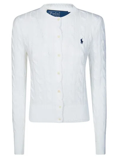 Polo Ralph Lauren Women's Braided Crewneck Cardigan With Logo In Bianco