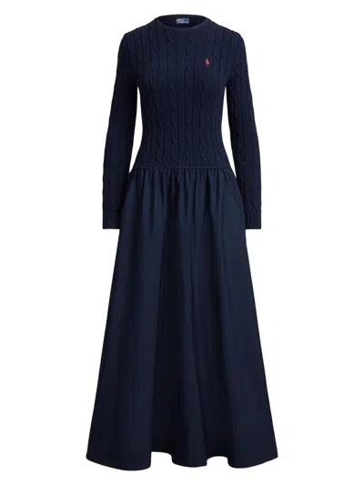 Polo Ralph Lauren Women's Cable Bodice Drop Waist Maxi Shirtdress In Blue