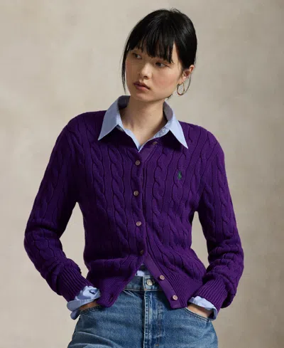Polo Ralph Lauren Women's Cable-knit Cotton Crewneck Cardigan In Blue