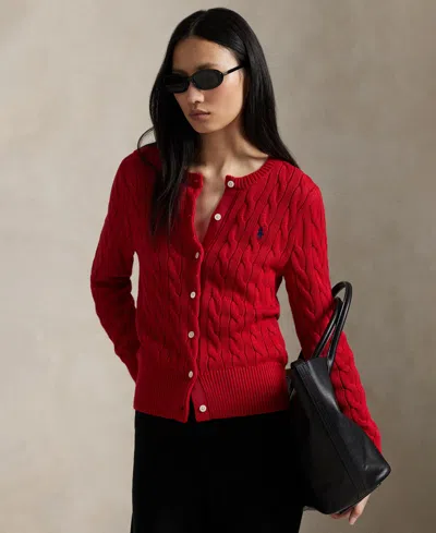POLO RALPH LAUREN WOMEN'S CABLE-KNIT COTTON CREWNECK CARDIGAN