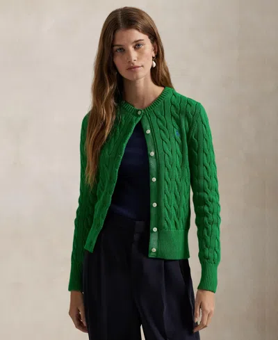 Polo Ralph Lauren Women's Cable-knit Cotton Crewneck Cardigan Sweater In Billiard