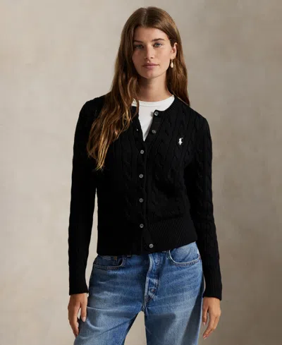 POLO RALPH LAUREN WOMEN'S CABLE-KNIT COTTON CREWNECK CARDIGAN SWEATER