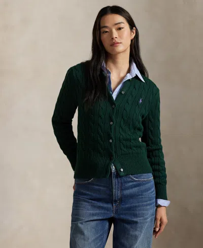 Polo Ralph Lauren Women's Cable-knit Cotton Crewneck Cardigan Sweater In Green