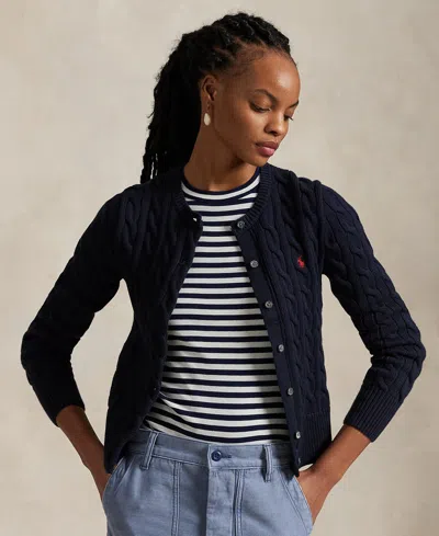 POLO RALPH LAUREN WOMEN'S CABLE-KNIT COTTON CREWNECK CARDIGAN SWEATER