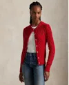 Polo Ralph Lauren Women's Cable-knit Cotton Crewneck Cardigan Sweater In Red
