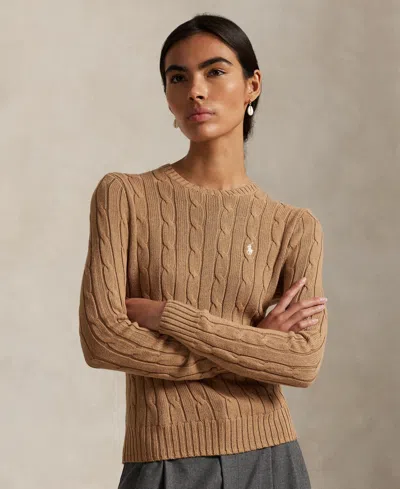 Polo Ralph Lauren Women's Cable-knit Cotton Crewneck Sweater In Brown