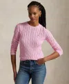 Polo Ralph Lauren Womens Pink V-neck Logo-embroidered Cable-knit Cotton Jumper Xl In Carmel Pink