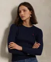 Polo Ralph Lauren Cropped Cable Knit Sweater With Logo In Hunter Navy