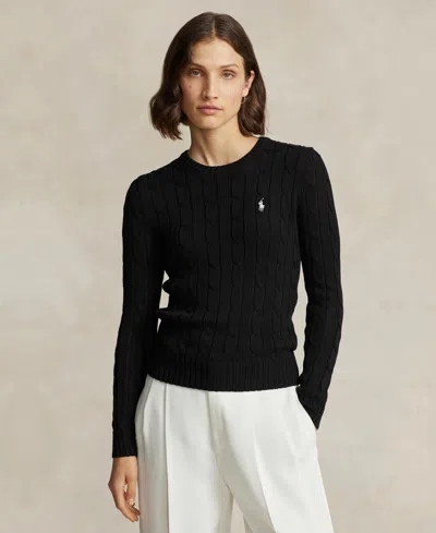 Polo Ralph Lauren Women's Cable-knit Cotton Crewneck Sweater In Polo Black,white