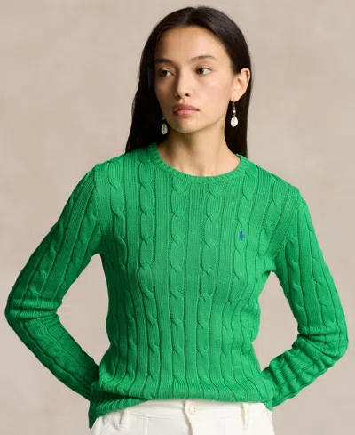 Polo Ralph Lauren Cable Knit Pullover With Contrasting Embroidered Logo In Green