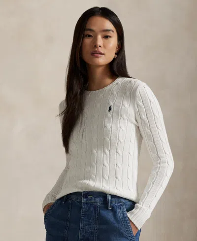 Polo Ralph Lauren Women's Cable-knit Cotton Crewneck Sweater In White