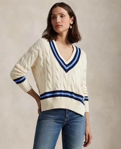 POLO RALPH LAUREN WOMEN'S CABLE-KNIT COTTON CRICKET SWEATER