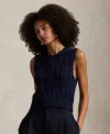Polo Ralph Lauren Cable-knit Cotton Cropped Vest In Hunter Navy