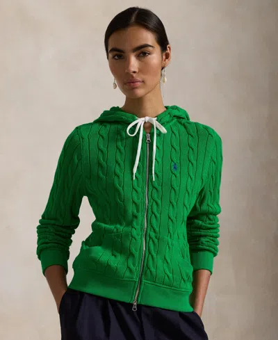 POLO RALPH LAUREN WOMEN'S CABLE-KNIT COTTON FULL-ZIP HOODIE SWEATER