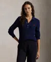 Polo Ralph Lauren Cable-knit Cotton Long-sleeve Polo Shirt In Newport Navy