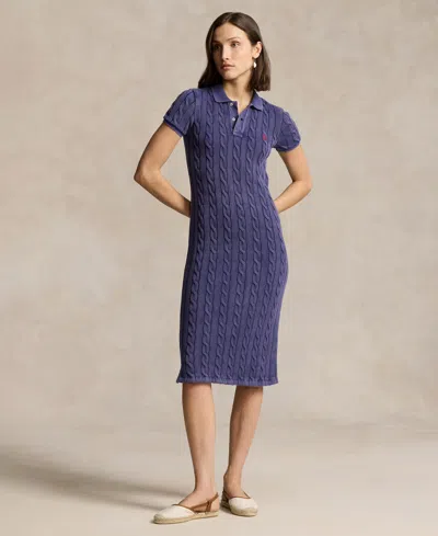 Polo Ralph Lauren Women's Cable-knit Cotton Polo Midi Dress In Newport Navy