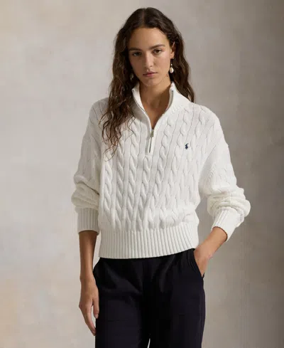 Polo Ralph Lauren Women's Cable-knit Cotton Quarter-zip Sweater In White