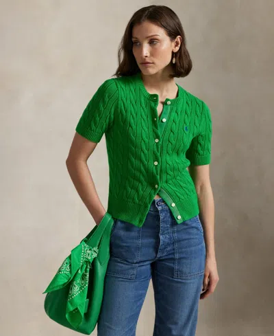 Polo Ralph Lauren Women's Cable-knit Cotton Short-sleeve Cardigan