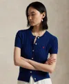 Polo Ralph Lauren Cable-knit Cotton Short-sleeve Cardigan In Harrison Blue
