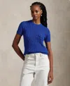 Polo Ralph Lauren Cable Knit Sweater Chest Pocket In Blue Saturn