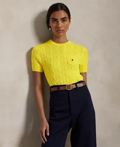 Polo Ralph Lauren Cable-knit Cotton Cropped Sweater In Lemon Crush