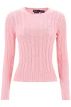 Polo Ralph Lauren Womens Pink V-neck Logo-embroidered Cable-knit Cotton Jumper Xl In Pink