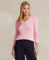 Polo Ralph Lauren Embroidered-logo Cable-knit Jumper In Carmel Pink