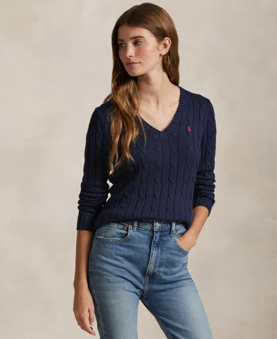 POLO RALPH LAUREN WOMEN'S CABLE-KNIT COTTON V-NECK SWEATER