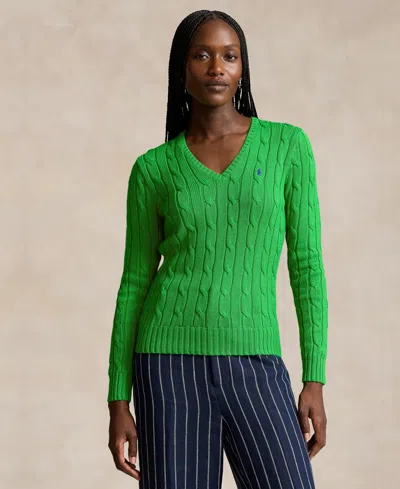 Polo Ralph Lauren Women's Cable-knit Cotton V-neck Sweater In Preppy Green