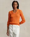 Polo Ralph Lauren Cable-knit Cotton V-neck Jumper In Sun Orange