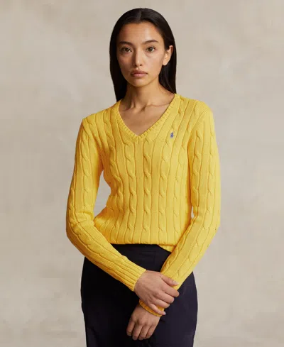 Polo Ralph Lauren Cable-knit Cotton V-neck Sweater In Trainer Yellow